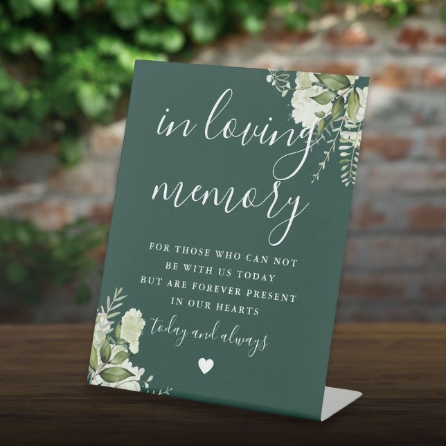 Emerald In Loving Memory Greenery Wedding Pedestal Sign (Emerald In Loving Memory Greenery Wedding Pedestal Sign)
