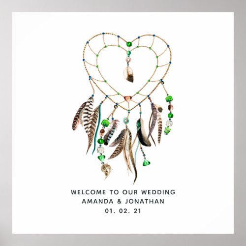 Emerald Indian Tribal Boho Wedding Welcome Poster