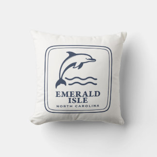 Emerald Isle North Carolina Dolphin Coastal Beach Throw Pillow