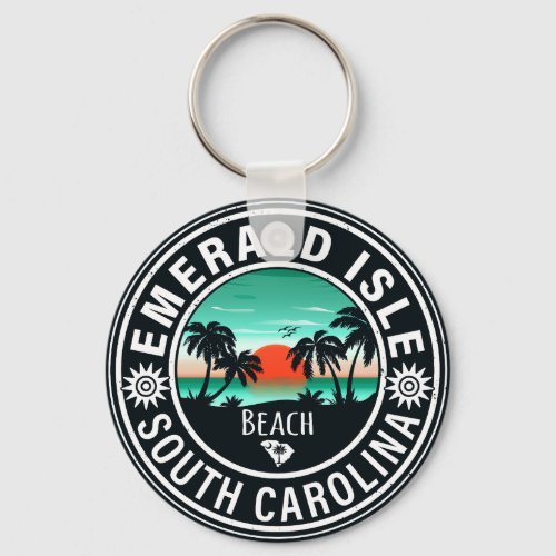Emerald Isle North Carolina Retro Sunset Souvenirs Keychain