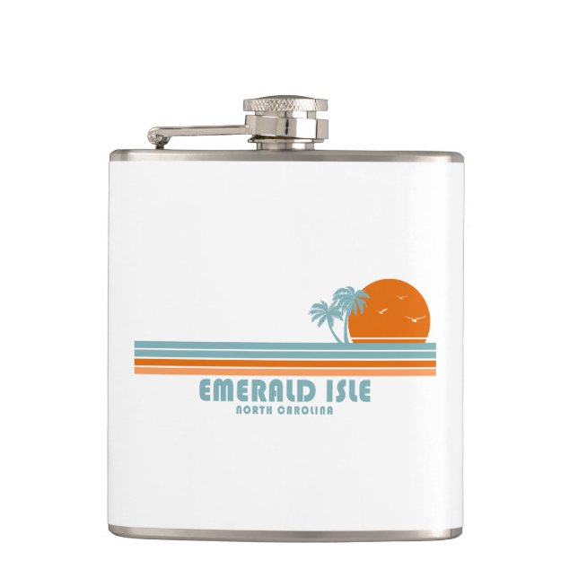 Emerald Isle North Carolina Sun Palm Trees Flask (Front)