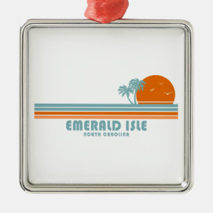 Emerald Isle North Carolina Sun Palm Trees Metal Ornament