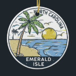 Emerald Isle North Carolina Vintage  Ceramic Ornament<br><div class="desc">Emerald Isle hand drawn illustration with palm trees and waves in the background. Perfect for anyone who loves to visit Emerald Isle.</div>