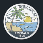 Emerald Isle North Carolina Vintage  Magnet<br><div class="desc">Emerald Isle hand drawn illustration with palm trees and waves in the background. Perfect for anyone who loves to visit Emerald Isle.</div>