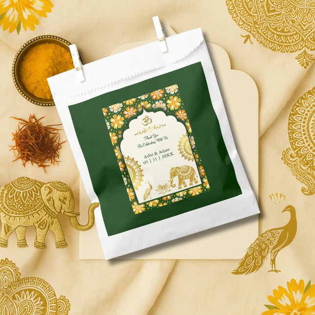 emerald ivory arch hindu motifs wedding thank you favor bag (Creator Uploaded)