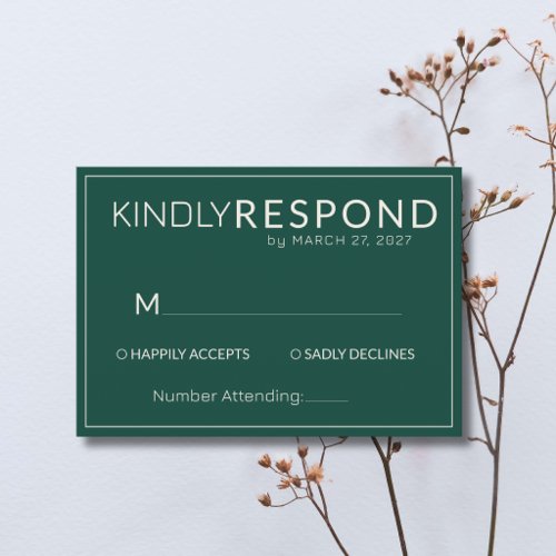 Emerald Ivory Old Money Modern Frame Wedding RSVP Card