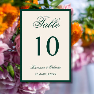 Emerald Ivory Old Money Timeless Elegant Wedding Table Number