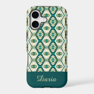 Emerald Jade and Gold Geometric iPhone 17 Case