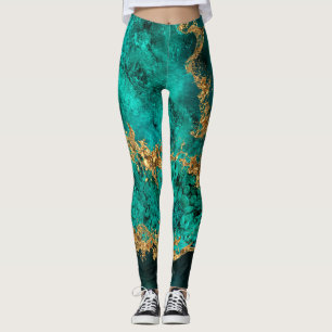 Emerald Jade Gold Splatter Abstract Leggings
