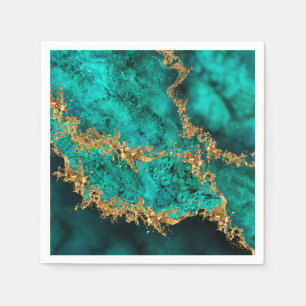 Emerald Jade Gold Splatter Abstract Napkins