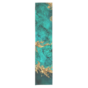Emerald Jade Gold Splatter Abstract Short Table Runner