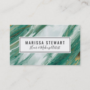 Emerald Jade Green Gold Accented Painted Marble Business Card