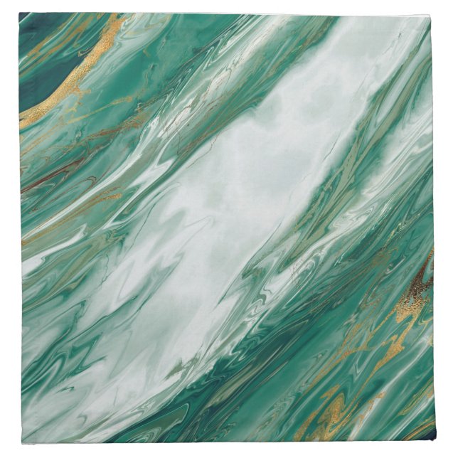 Emerald Jade Green Gold Accented Painted Marble Cloth Napkin (Front)