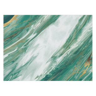 Emerald Jade Green Gold Accented Painted Marble Tablecloth