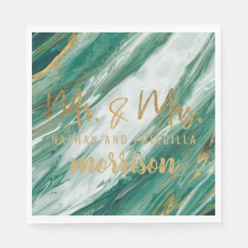Emerald Jade Green Gold Painted Marble Wedding Napkins by BlackStrawberry_Co at Zazzle