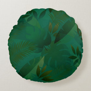 Emerald Jungle Exotic Mystic Tropical Leaves  Round Pillow