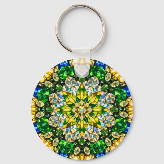 Emerald Kaleidoscope Mandala – Sparkling Keychain (Front)