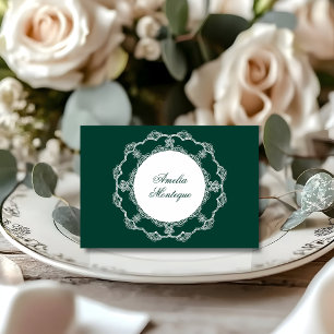 Emerald Lace Doily Old Money Wedding Place Card