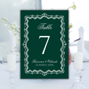Emerald Lace Old Money Romantic Rustic Wedding Table Number