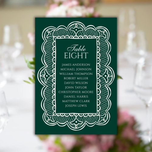 Emerald &amp; Lace Old Money Wedding Seating Chart Table Number