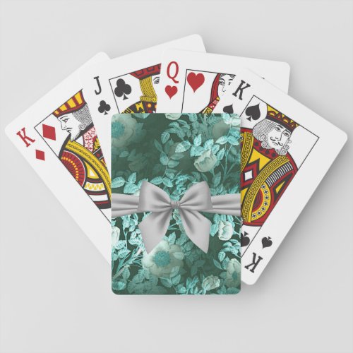 Emerald Lace White Bow Poker Cards