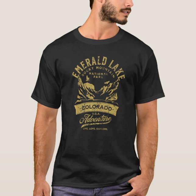 Emerald Lake Rocky Mountain National Park Distress T-Shirt (Front)