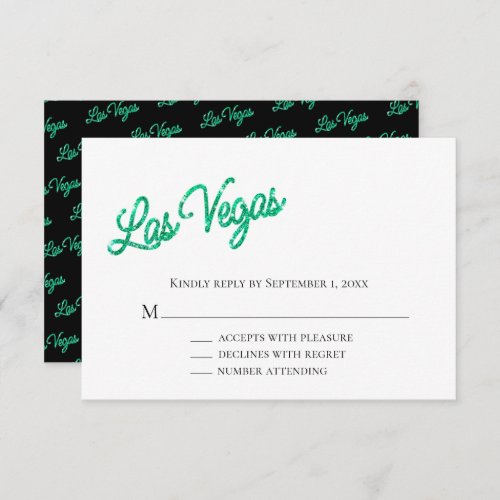 Emerald Las Vegas Sparkles Wedding RSVP Invitation
