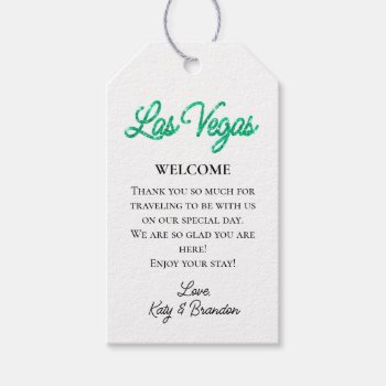 Emerald Las Vegas Sparkles Wedding Welcome Gift Tags by prettyfancyinvites at Zazzle