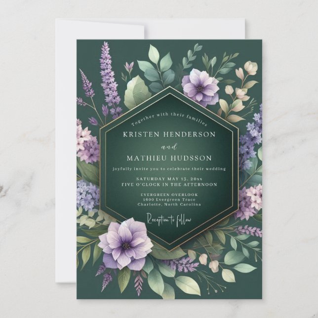 Emerald Lavender Flora Wedding Invitation (Front)