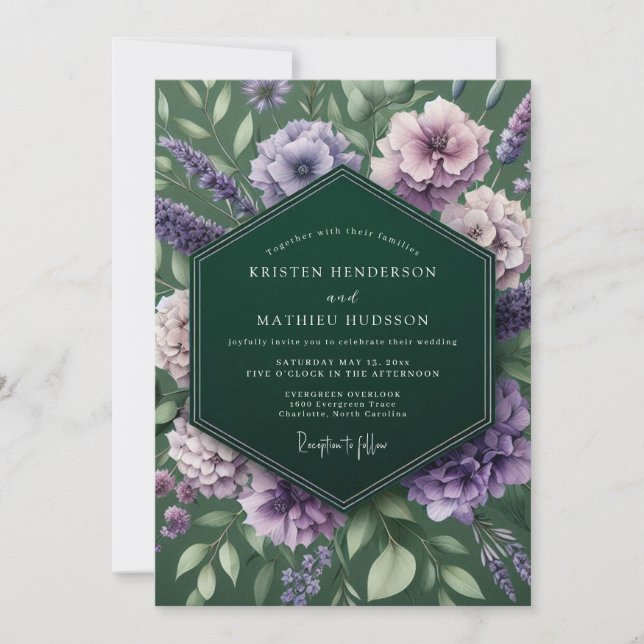 Emerald Lavender Moody Wedding Invitation (Front)