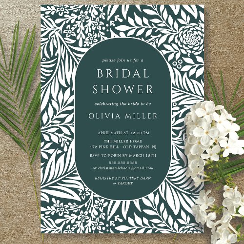 Emerald Leaf Floral Bridal Shower Invitation