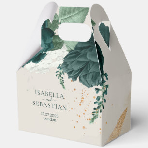 Emerald Leaf Rose Romantic Wedding Favor Boxes