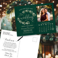 Emerald Leaves Photo Calendar Wedding Save Date