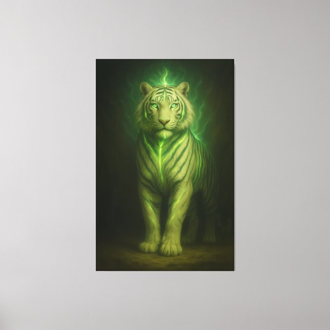 Emerald Lightcore White Tiger – Divine Stance Canvas Print (Front)