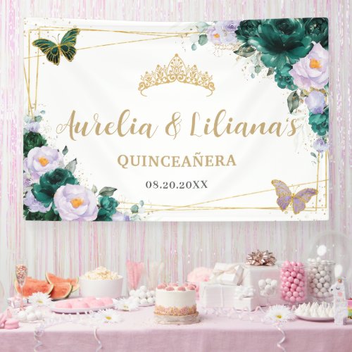 Emerald Lilac Floral Butterflies Welcome Backdrop Banner