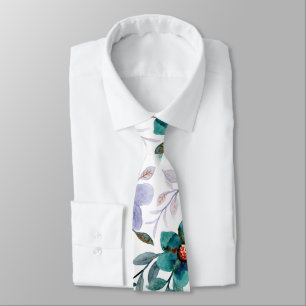 Emerald Lilac Watercolor Floral Pattern Neck Tie