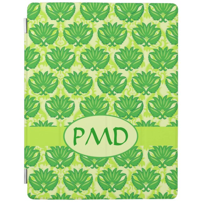 Emerald Lime Green Art Nouveau Damask Monogram iPad Smart Cover (Front)