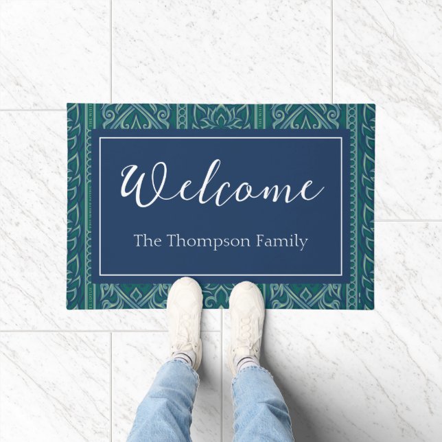 Emerald Lotus Tapestry Pattern - The White Lotus Doormat (Indoor)