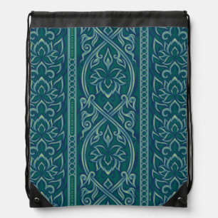 Emerald Lotus Tapestry Pattern - The White Lotus Drawstring Bag