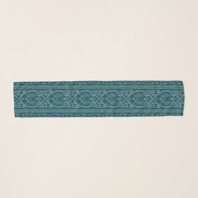 Emerald Lotus Tapestry Pattern - The White Lotus Scarf (Front (Horizontal))