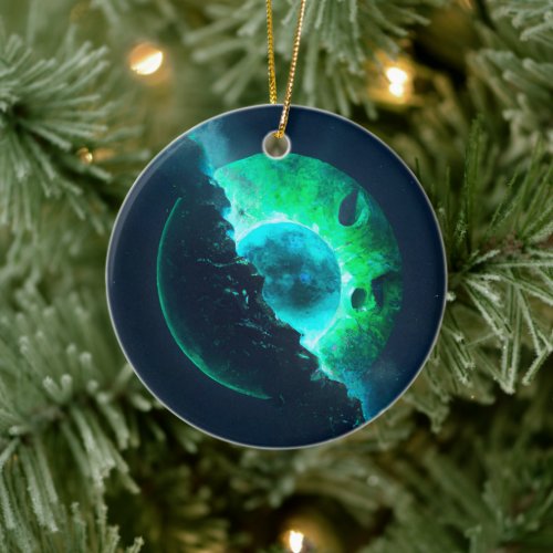 Emerald Lunar Core Cracking Open DALL_E AI Art Ceramic Ornament