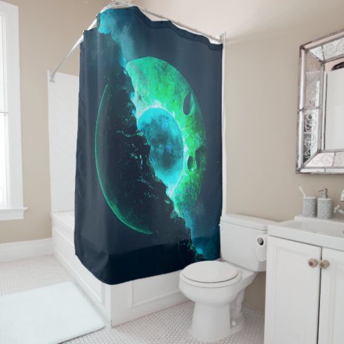 Emerald Lunar Core Cracking Open DALL_E AI Art Shower Curtain