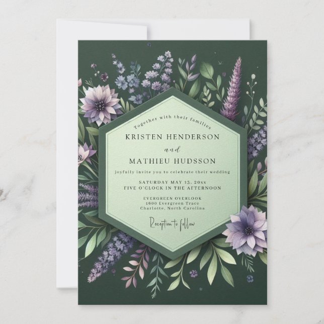 Emerald Lupine Meadow Wedding Invitation (Front)