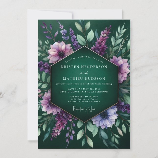 Emerald Lush Flora Wedding Invitation (Front)