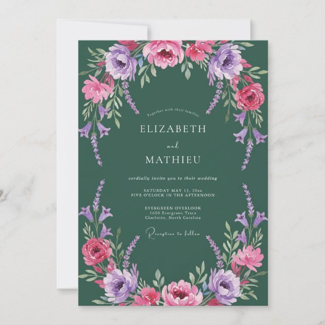 Emerald Lush Floral Romance Wedding Invitation (Front)