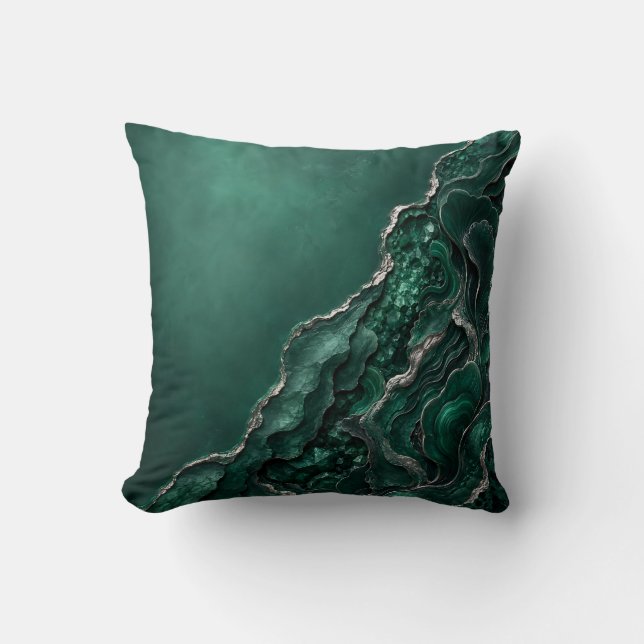 Emerald Malachite Geode Abstract Art | Luxury Gift Throw Pillow (Front)
