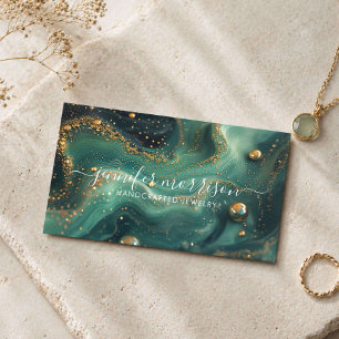 Emerald Malachite Gold Jewelry Designer Business Card