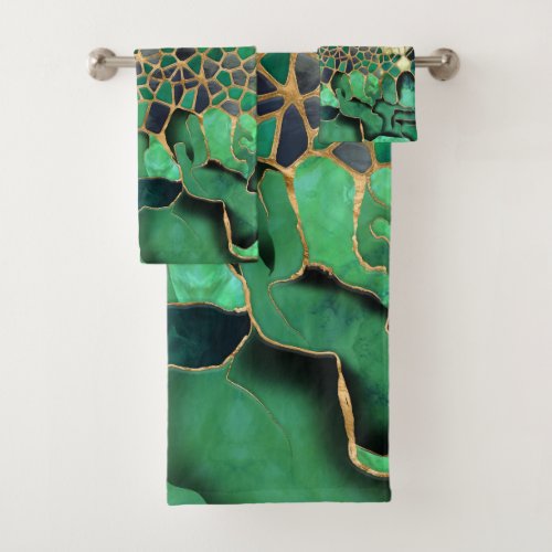 Emerald Marble cells abstract art Bath Towel Set
