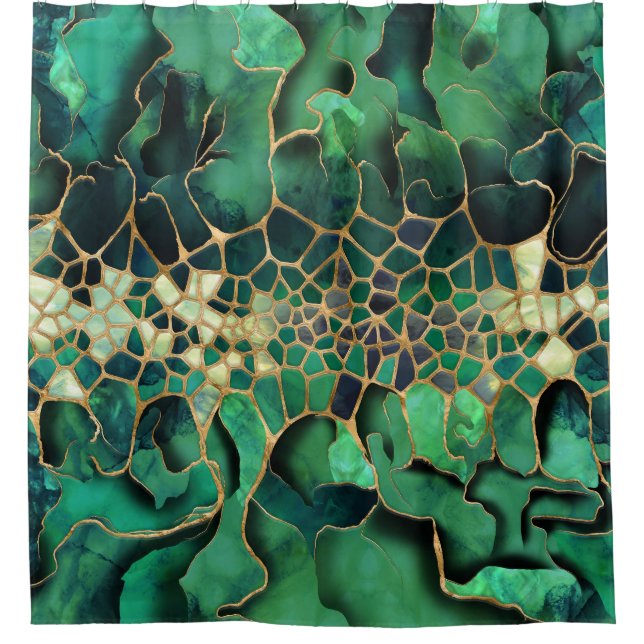 Emerald Marble cells abstract art Shower Curtain (Front)