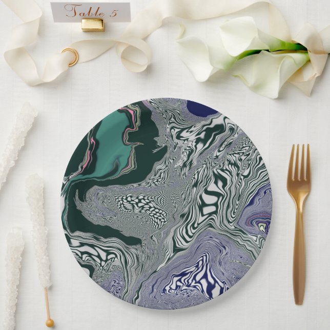 "Emerald Marble Flow"  Paper Plates (Wedding)